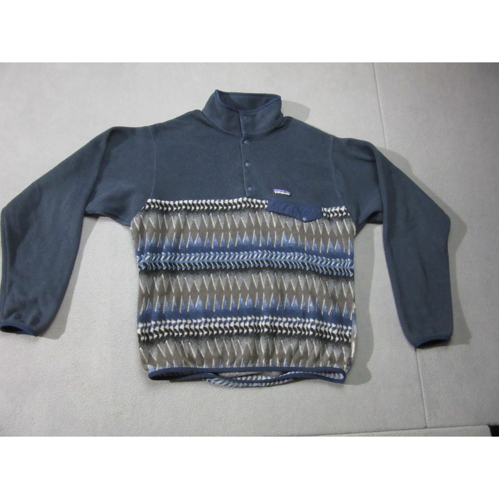 Patagonia Jacket Womens Medium Blue Fleece Synchilla Snap-T Geometric Retro
